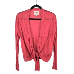 Tiltle Nine Coral Tie-Front Open Cardigan